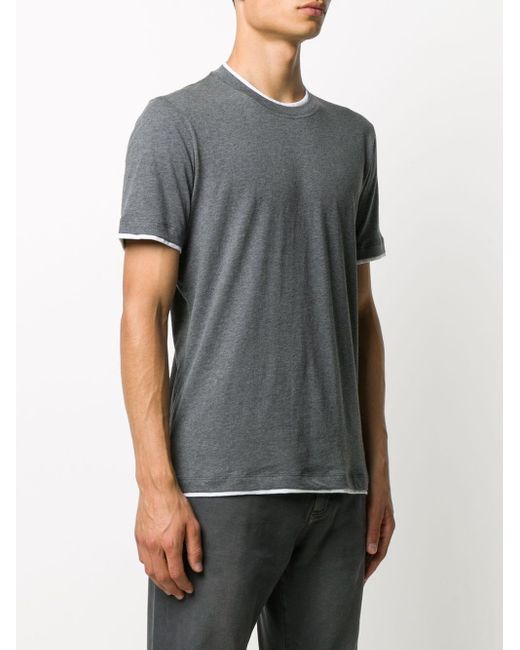 Brunello Cucinelli Cotton Contrast Trim T-shirt in Grey (Gray) for Men ...