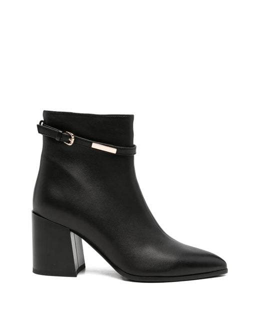 ADRIANNA FERETTI Black Buckle-Detail Pointed-Toe Ankle Boots