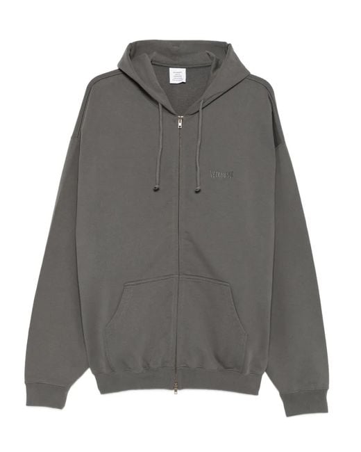 Vetements Gray Embroidered Zip Hoodie for men