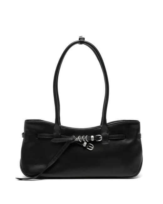 MARGE SHERWOOD Black Buckled Leather Shoulder Bag
