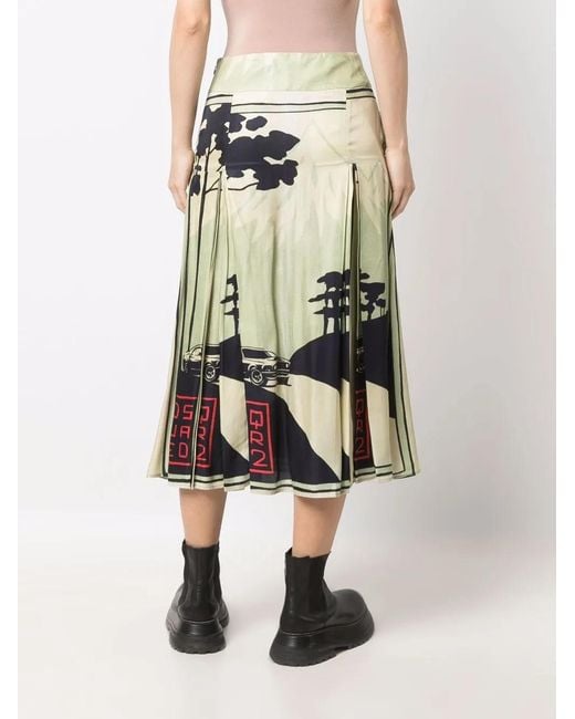 DSquared² Green Graphic-Print Box-Pleat Skirt