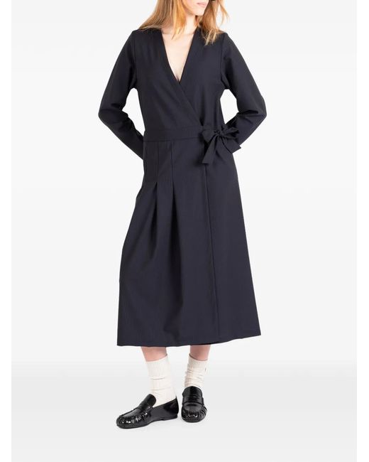 Societe Anonyme Blue Jap Pleated Wrap-Style Midi Dress