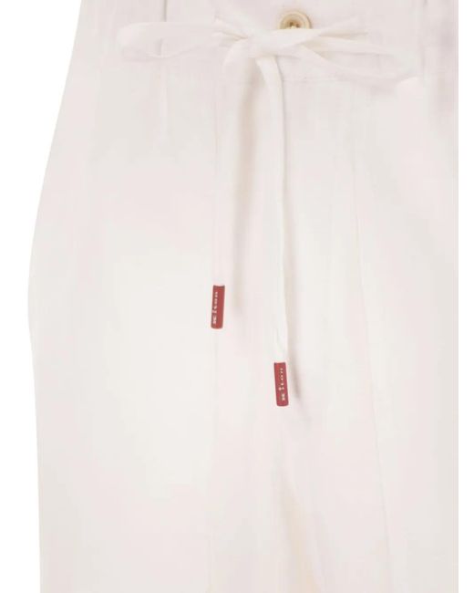 Kiton White Drawstring Linen Trousers for men