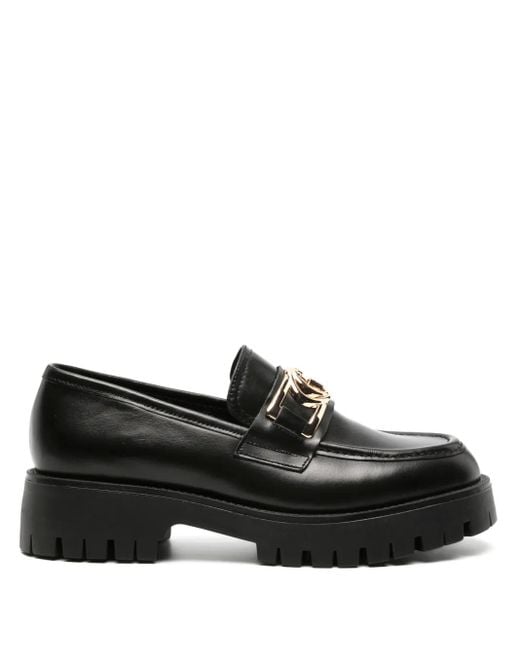 Guess Black Ilary Logo-Plaque Loafers
