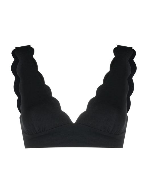 Marysia Swim Black Santa Clara Scallop-Hem Bikini Top