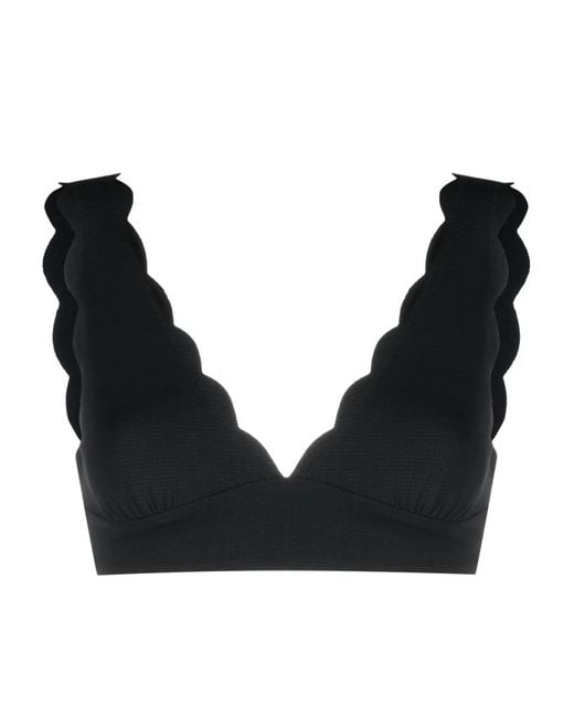 Marysia Swim Black Santa Clara Scallop-Hem Bikini Top