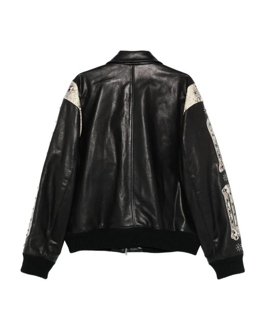 Amiri Black Snake-Effect Studded Bones Leather Jacket for men