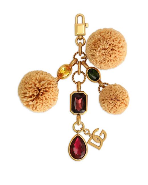 Dolce & Gabbana White Schlüsselanhänger mit Pompon-Anhänger