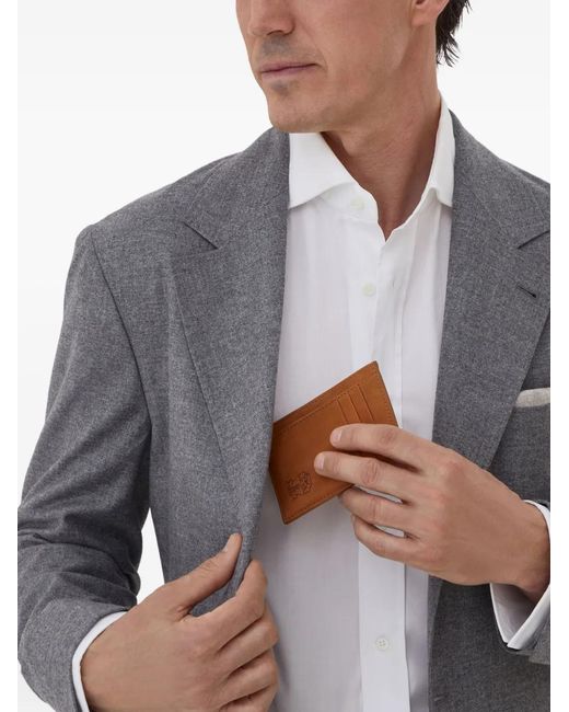 Brunello Cucinelli Brown Embossed Leather Card Holder for men