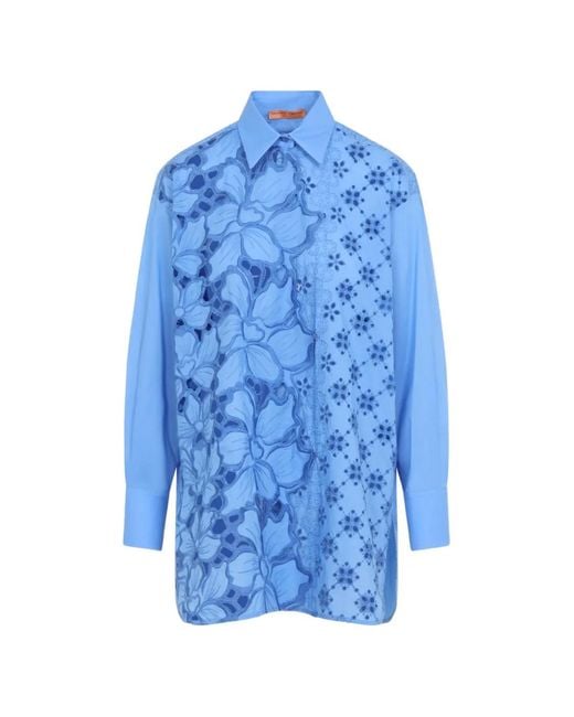 Ermanno Scervino Blue Chemise À Dentelle Fleurie Brodée