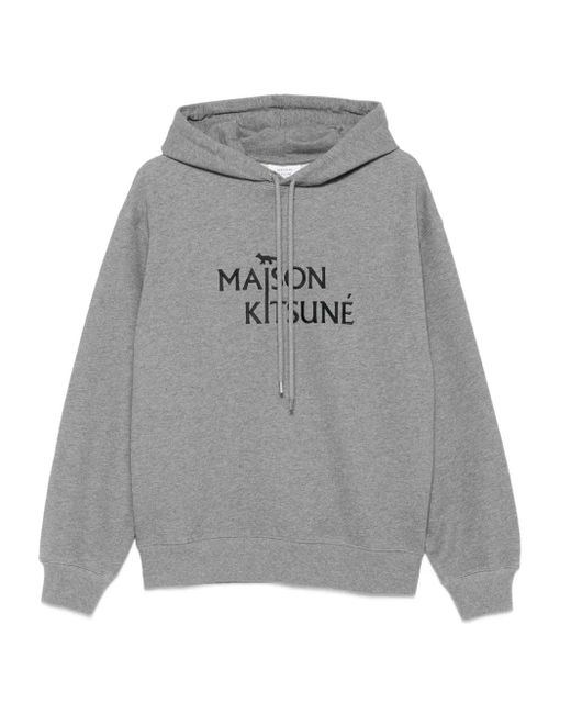 Maison Kitsuné Gray Relaxed Fit Cotton Hoodie With Bold Logo for men