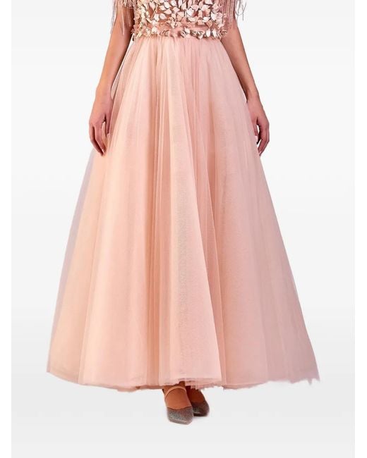 Gemy Maalouf Pink A-Cut Midi Tulle Skirt