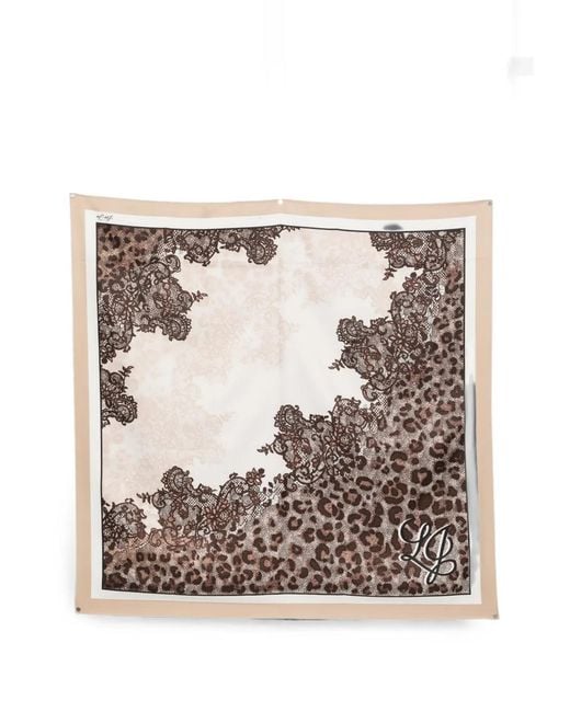 Liu Jo White Lace-Print Leopard-Print Scarf