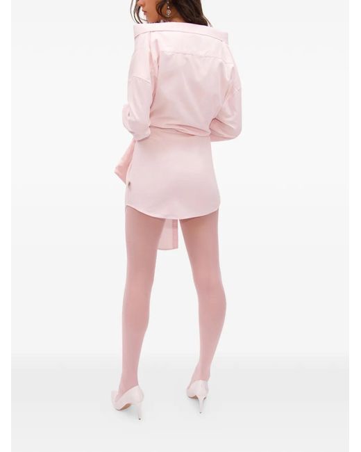 Area Pink Satin-Knot Oxford Shirt Dress