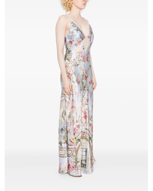 Camilla White Lace-Trim Floral-Print Dress