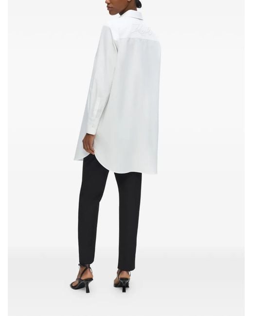 Karl Lagerfeld White Pearl-Embellished Poplin Tunic