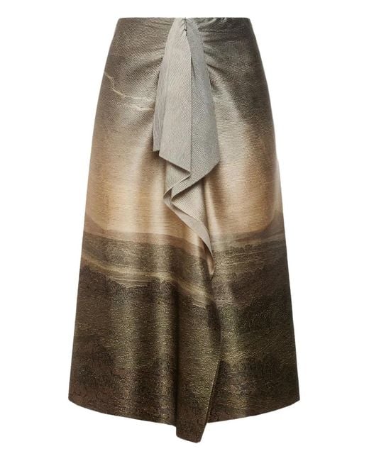 Pierre Louis Mascia Green Ruffle-Detail Midi Skirt
