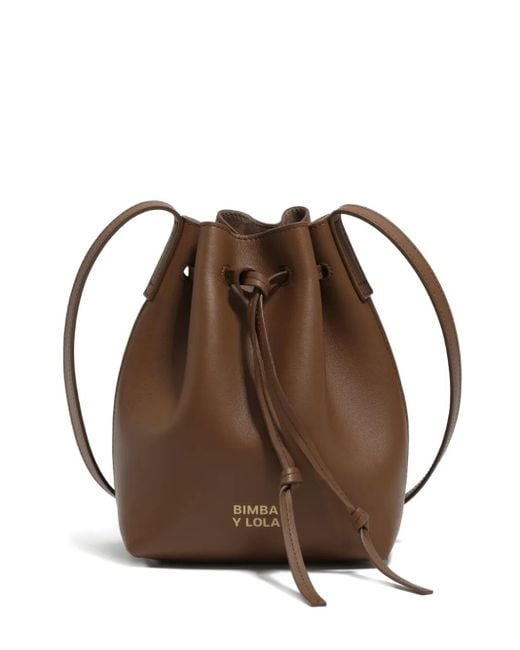 Bimba Y Lola Brown Leather Drawstring Bucket Bag