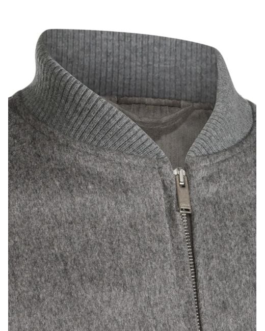 Lardini Gray Ribbed-Trim Wool Bomber Jacket for men