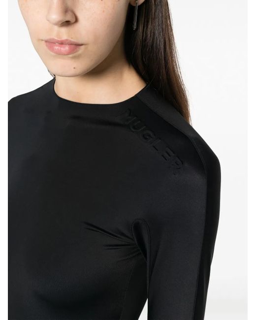 Mugler Black Langärmeliger Body Mit Logo-Prägung
