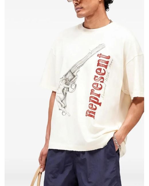 Represent White Graphic-Print Raw-Cut T-Shirt