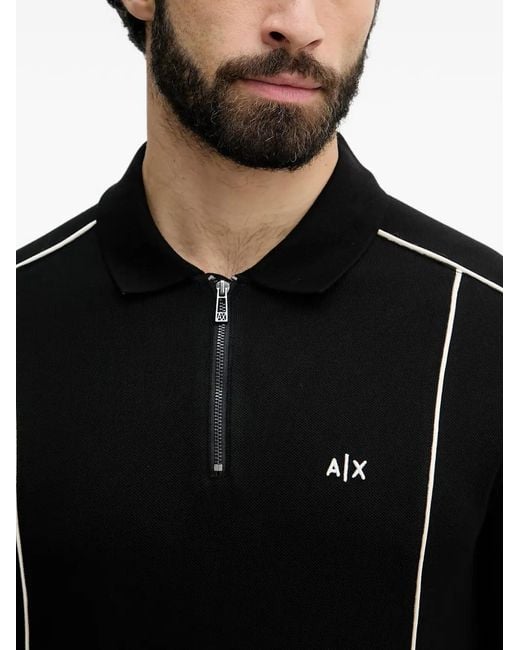 ARMANI EXCHANGE White Piped Zip-Fastening Polo Shirt for men