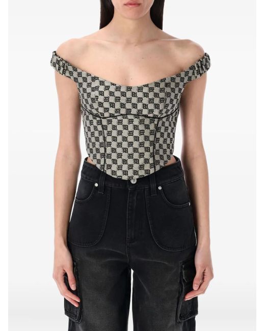 M I S B H V Black Off-Shoulder Logo-Print Top