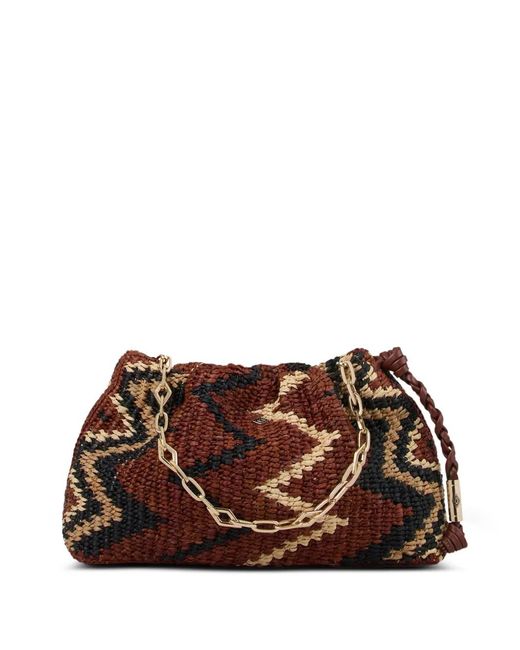 Ba&sh Brown June Zigzag-Knit Chain-Link Clutch Bag
