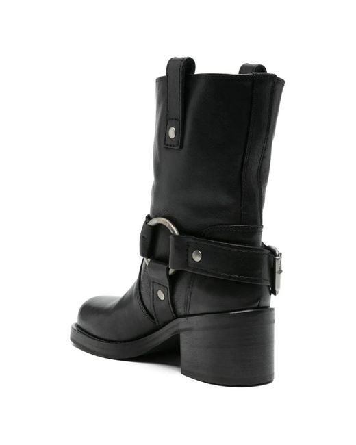 Ash Black Buckle-Strap Boots