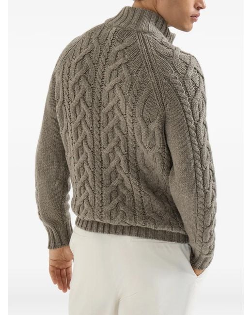 Brunello Cucinelli Gray Cable Knit Cardigan for men