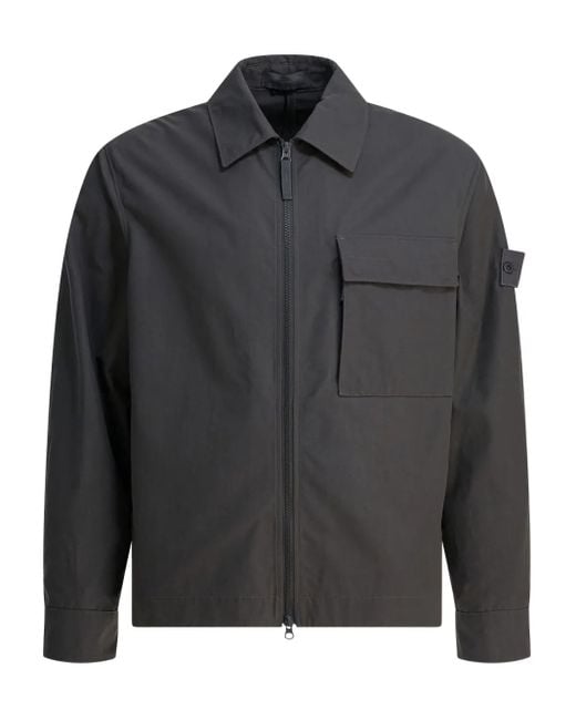 Stone Island Black Zip-Fastening Patch-Pocket Shirt Jacket for men