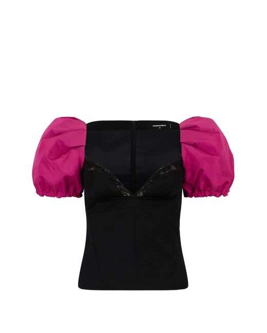 DSquared² Red Snow-Tech Puff-Sleeve Top