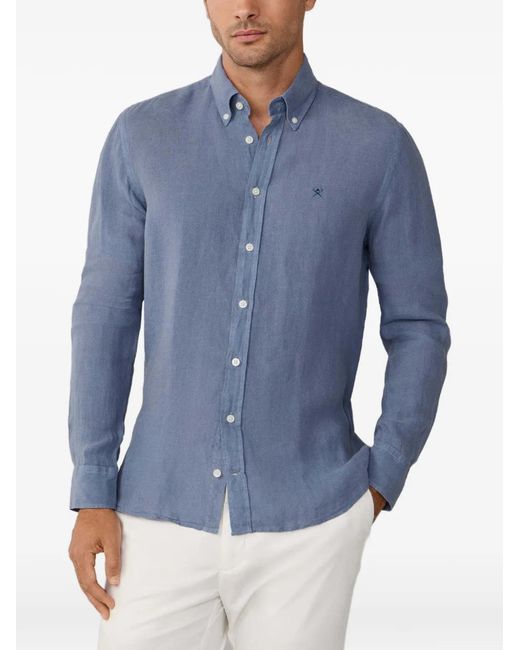 Hackett Blue Brompton Button-Down Linen Shirt for men