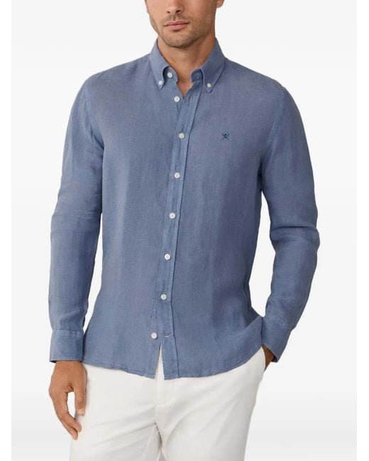 Hackett Blue Brompton Button-Down Linen Shirt for men