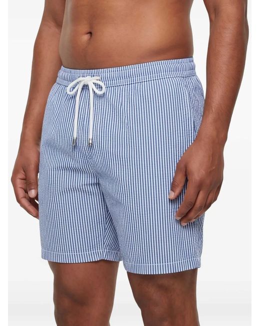 Fay Blue Striped Drawstring Swim Shorts for men