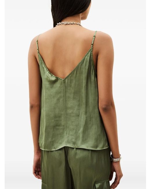 Ba&sh Green Clovis Ruched V-Neck Sleeveless Blouse