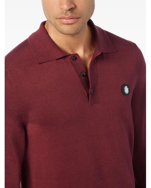 Billionaire Red Long-Sleeved Logo Polo Shirt for men