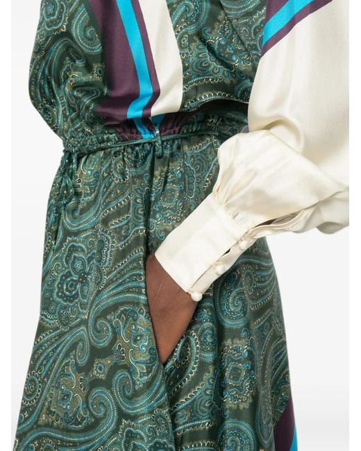 ALÉMAIS Blue Joni Paisley-Print Striped Midi Dress