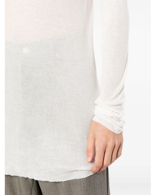 Rick Owens White Long-Sleeve Ribbed T-Shirt for men