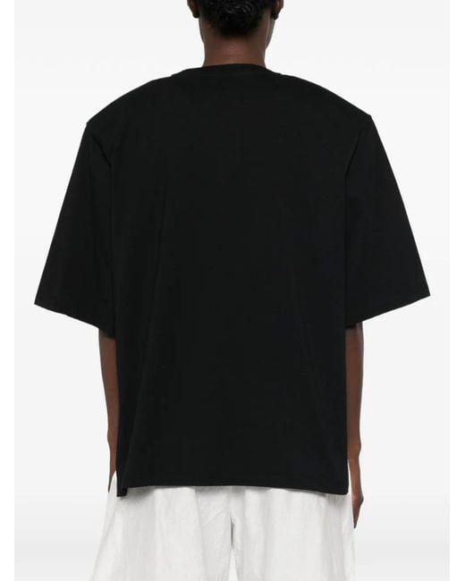 Frankie Shop Black Anira Padded-Shoulder Side-Slit T-Shirt