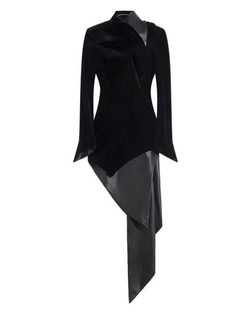 Mugler Asymmetrische Fluwelen Jurk in het Black