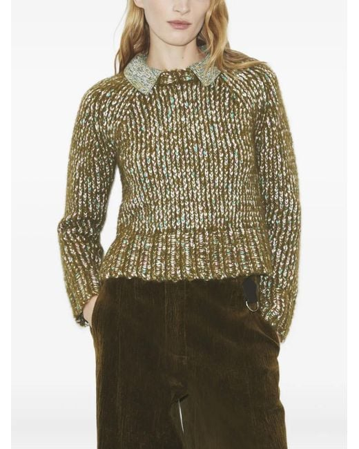 Tory Burch Green Contrasting-Collar Sweater