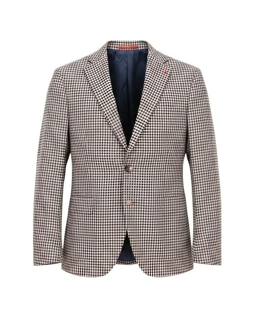 Isaia Gray Gingham-Check Blazer for men
