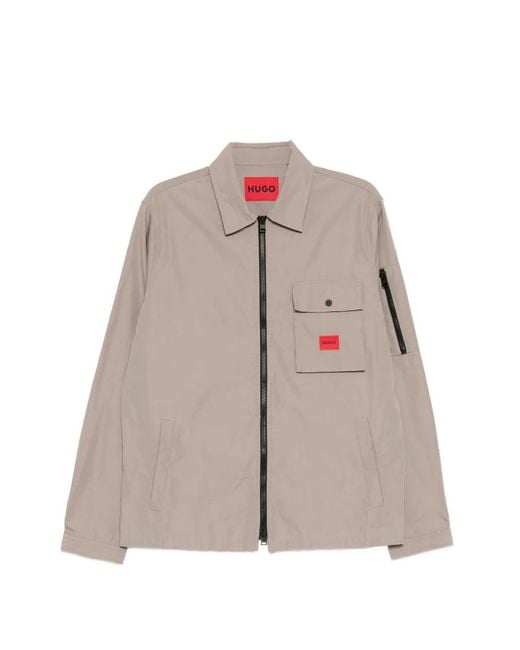 HUGO Gray Zip-Up Utility Shirt for men