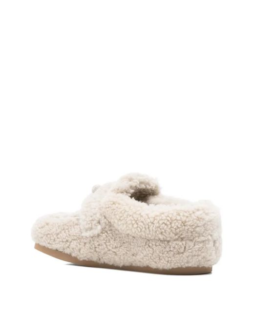 Fabiana Filippi White Shearling Button Loafers