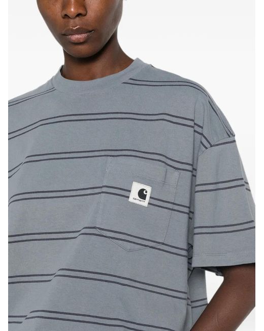 Carhartt Blue Stripe-Pattern Pocket T-Shirt