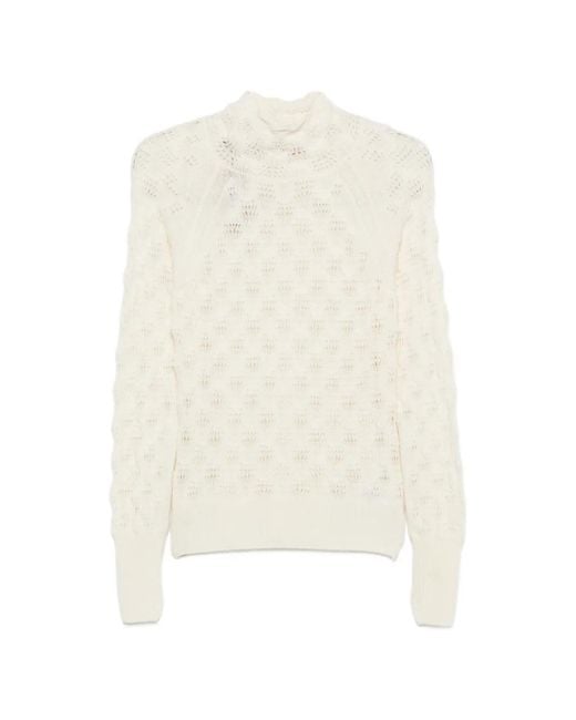 Ermanno Scervino White Pointelle-Knit High-Neck Sweater