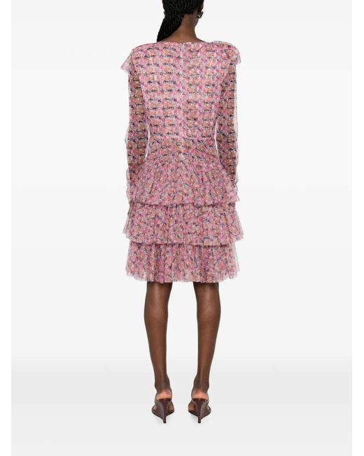Philosophy Di Lorenzo Serafini Pink Floral-Print Ruffled Mini Dress