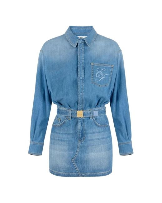 Elisabetta Franchi Blue Denim Mini Dress With Belt
