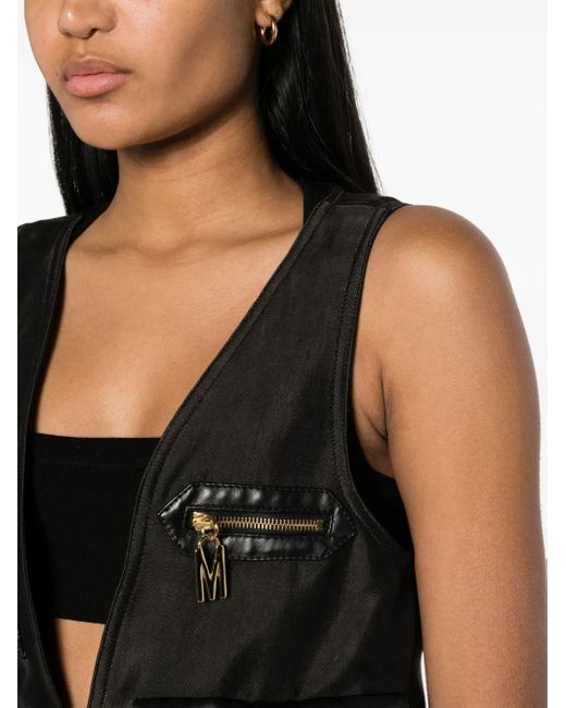 Moschino Black Lettering Logo-Plaque Satin Gillet